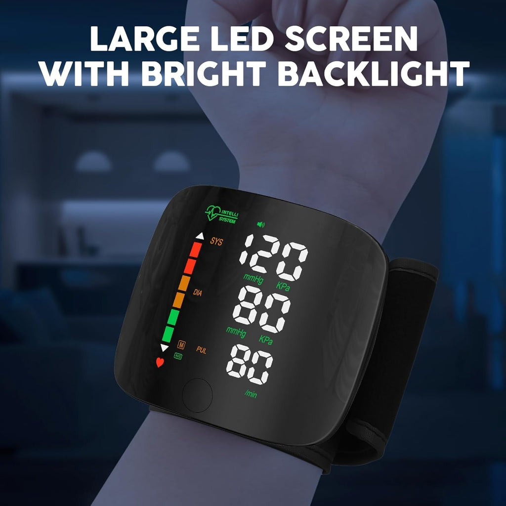 Rechargeable Wrist Blood Pressure Monitor | LED Mini Portable Display