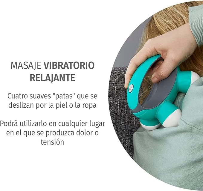 Quatro Mini Hand-Held Massager with Hand Grip, Battery Operated Vibration Massage, 4 Massage Nodes,