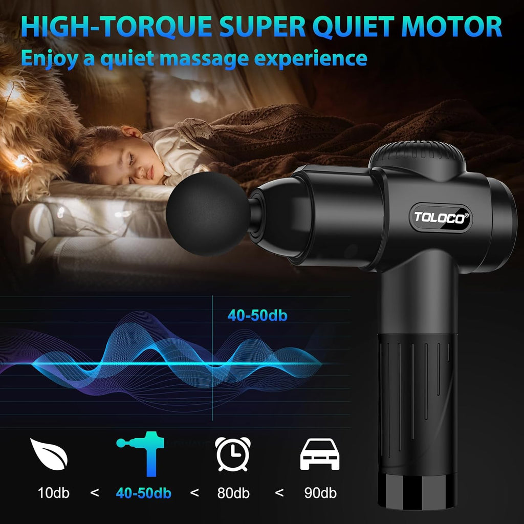 Massage Gun, Deep Tissue Back Massage for Athletes for Pain Relief, Percussion Massager with 10 Massages Heads & Silent Brushless Motor