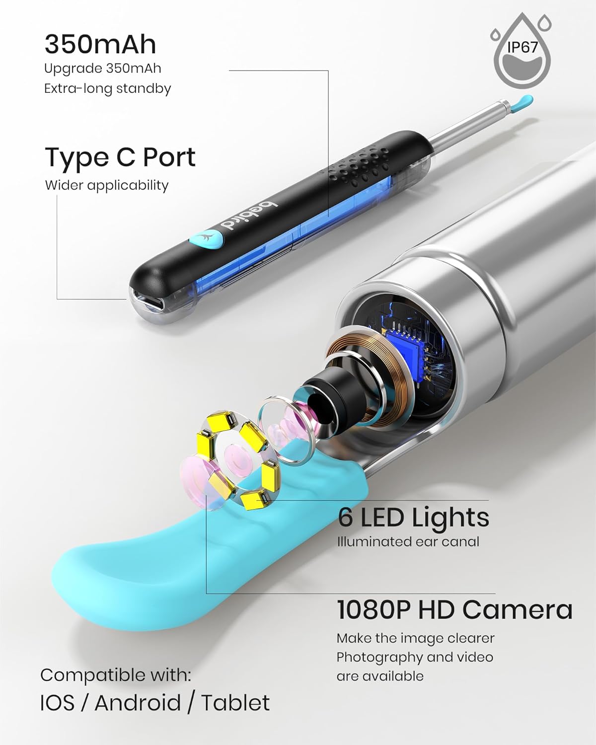 Removal Tool for Ear - Spade Ear Canal Cleaner with Camera 1080P Earscope